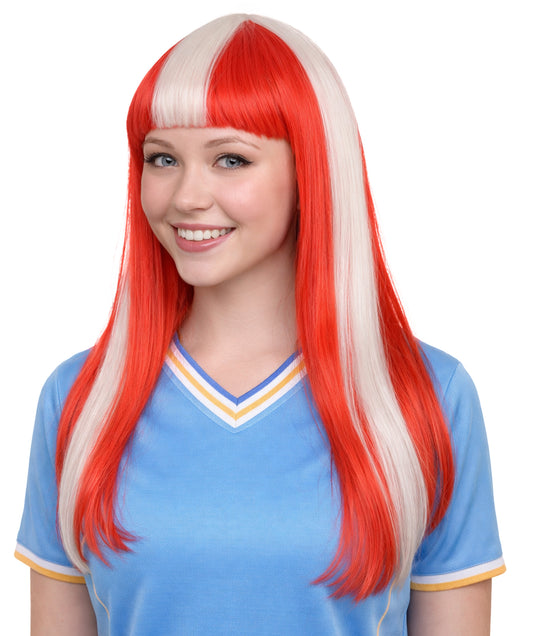Denmark Flag Long Bob Red and White Wig