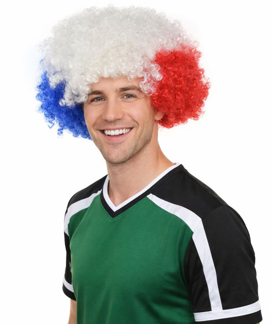 France Flag Afro Multicolor Wig