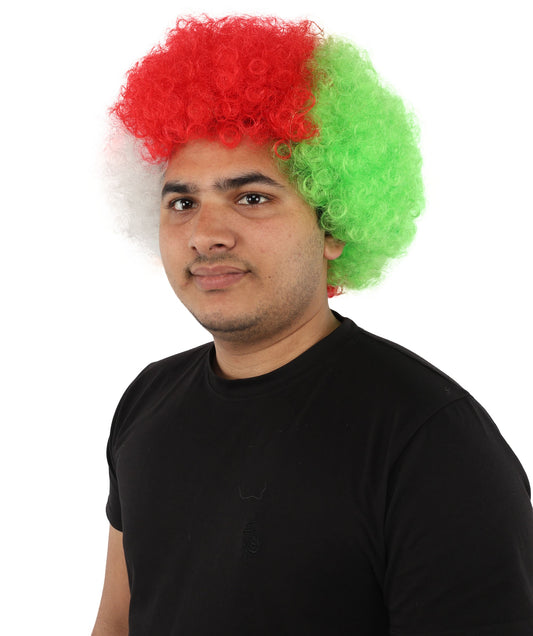 HPO Adult Tri Tone Sports Wig | Voluminous Kinky Afro Style Standard Cap Construction | Six Nations Championship Game Spirit Week Prop
