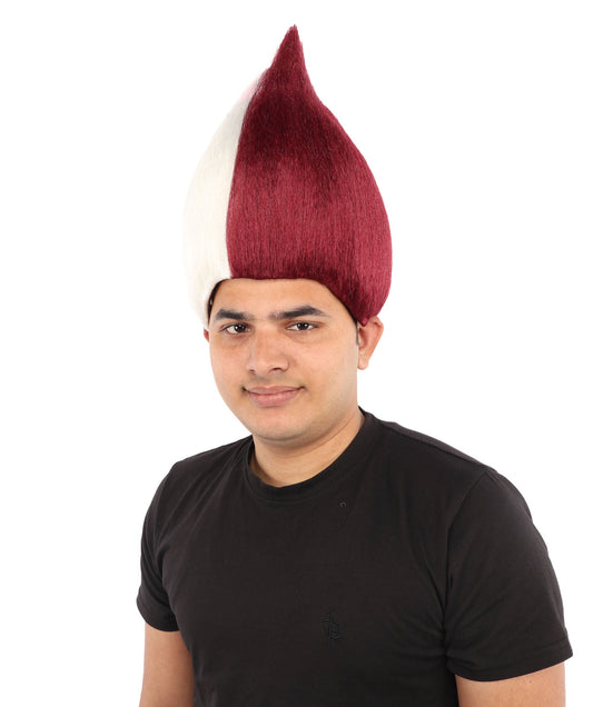 HPO Adult Unisex Qatar Flag-Inspired Maroon & White Sport Troll Wig Troll Wig – Spiky Synthetic Hair with Capless Cap | Ideal for Sports, Cosplay, and National Events