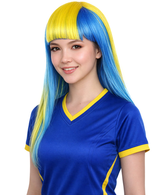 Sweden Flag Long Bob Yellow and Blue Wig