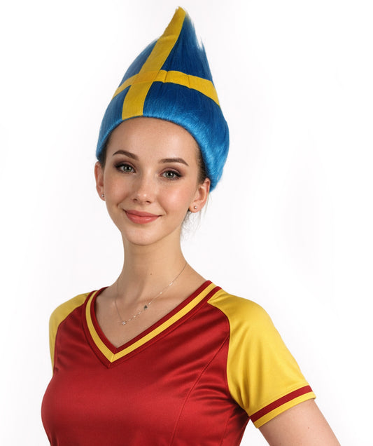Sweden Sport Flag Troll Blue & Yellow Wig