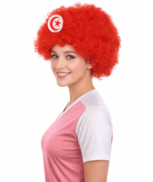 Tunisia Flag Sport Afro Red and White Wig