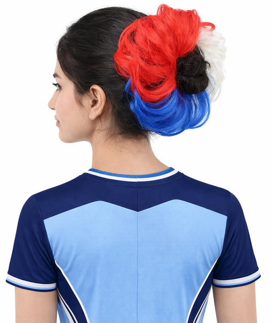 Women's Patriotic Flag Hair Scrunchie | Multilayered synthetic hair texture with round elastic construction | Ideal for party, cosplay, theater, drag, performance, costume events