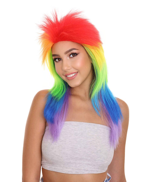 Rainbow Womens Movie 80's Mullet Wig ,TV/Movie Wig , Premium Breathable Capless Cap