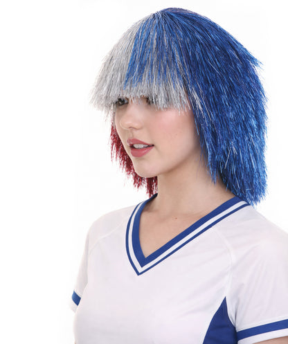 Red Silver and Blue All Tinsel Bob | Sparkly Celebrity Halloween Wig | Premium Capless Cap