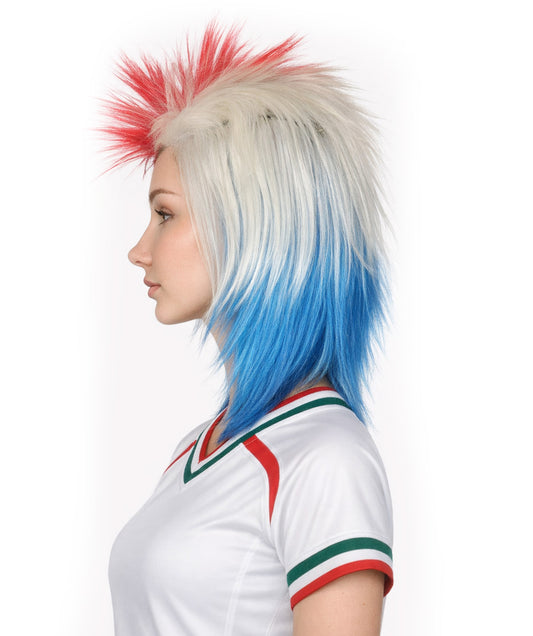Costa Rica Flag 80's Mullet Multicolor Wig