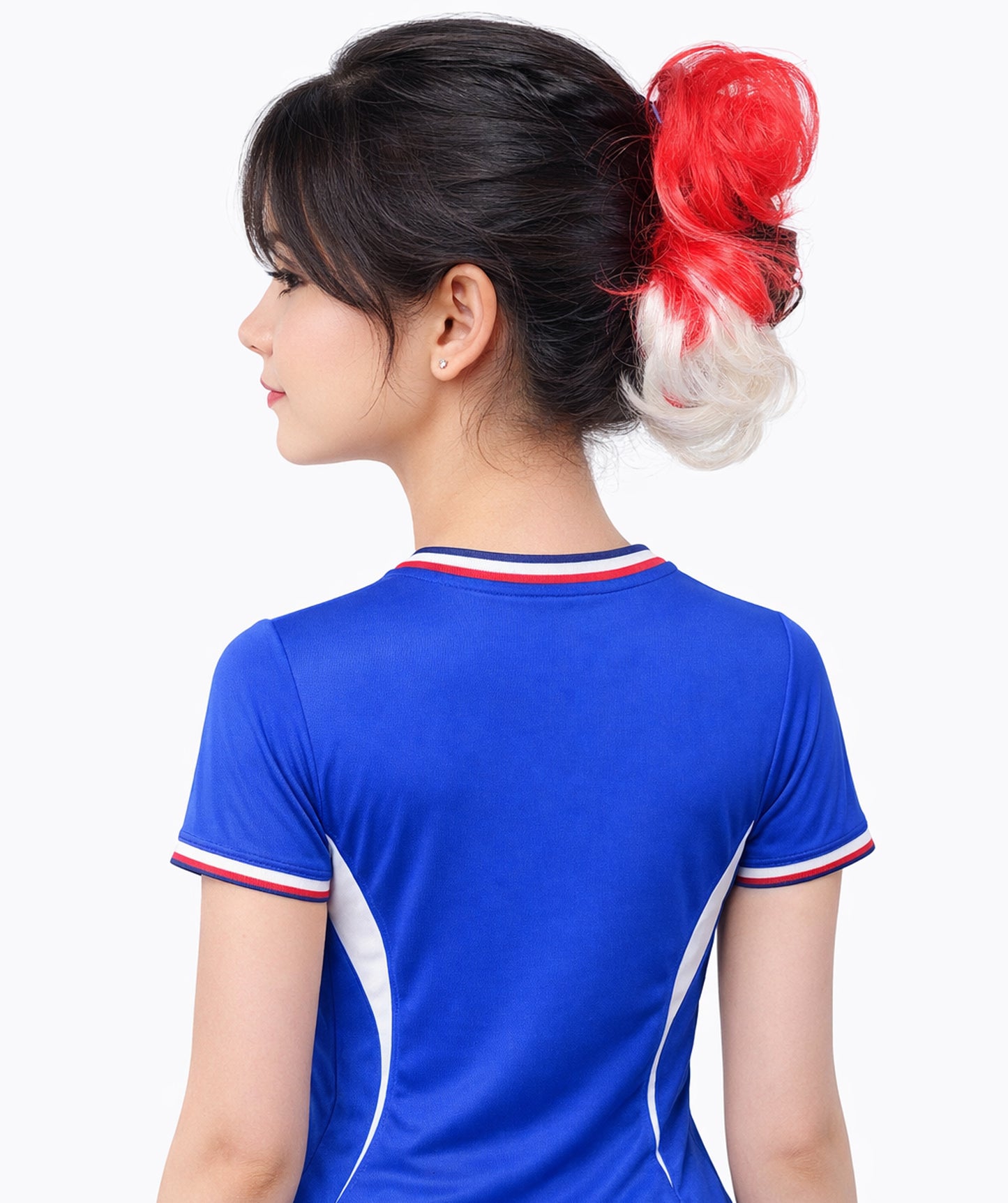 Adult Women's International Flag Hair Scrunchie Blonde and Red | Crafted from Flame-retardant Synthetic Febric | Ideal for party,  cosplay, theater, drag, performance, costume events