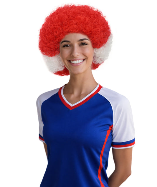Austria Flag Red & White Clown Afro Wig
