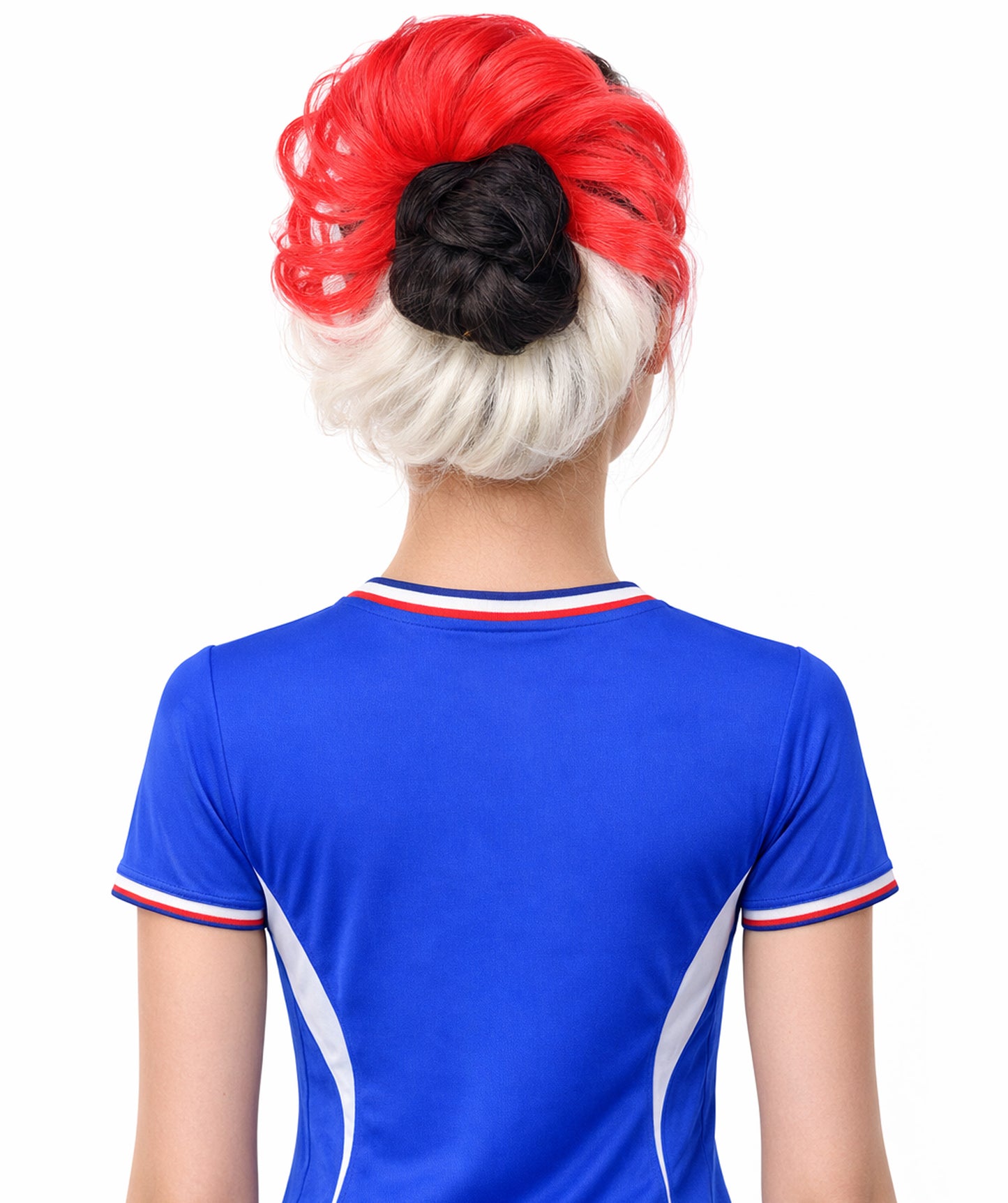 Adult Women's International Flag Hair Scrunchie Blonde and Red | Crafted from Flame-retardant Synthetic Febric | Ideal for party,  cosplay, theater, drag, performance, costume events