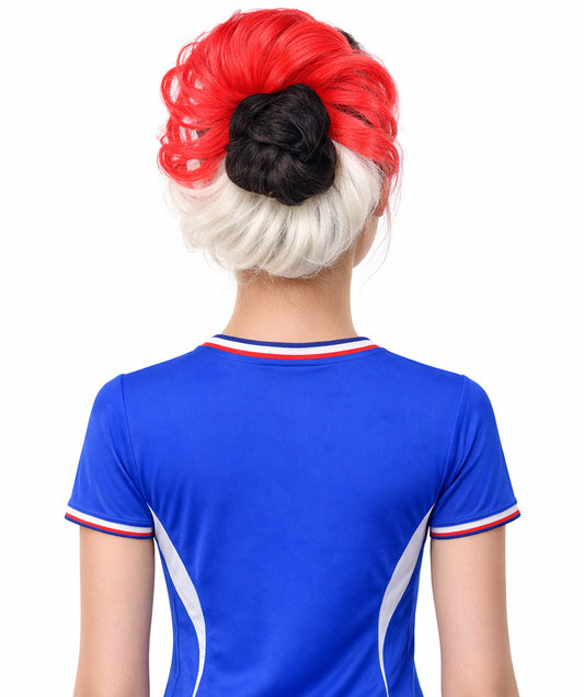 Adult Women's International Flag Hair Scrunchie Blonde and Red | Crafted from Flame-retardant Synthetic Febric | Ideal for party,  cosplay, theater, drag, performance, costume events