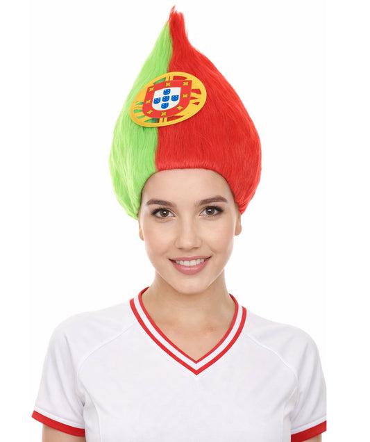 Portugal Flag Sports Troll Green & Red Wig
