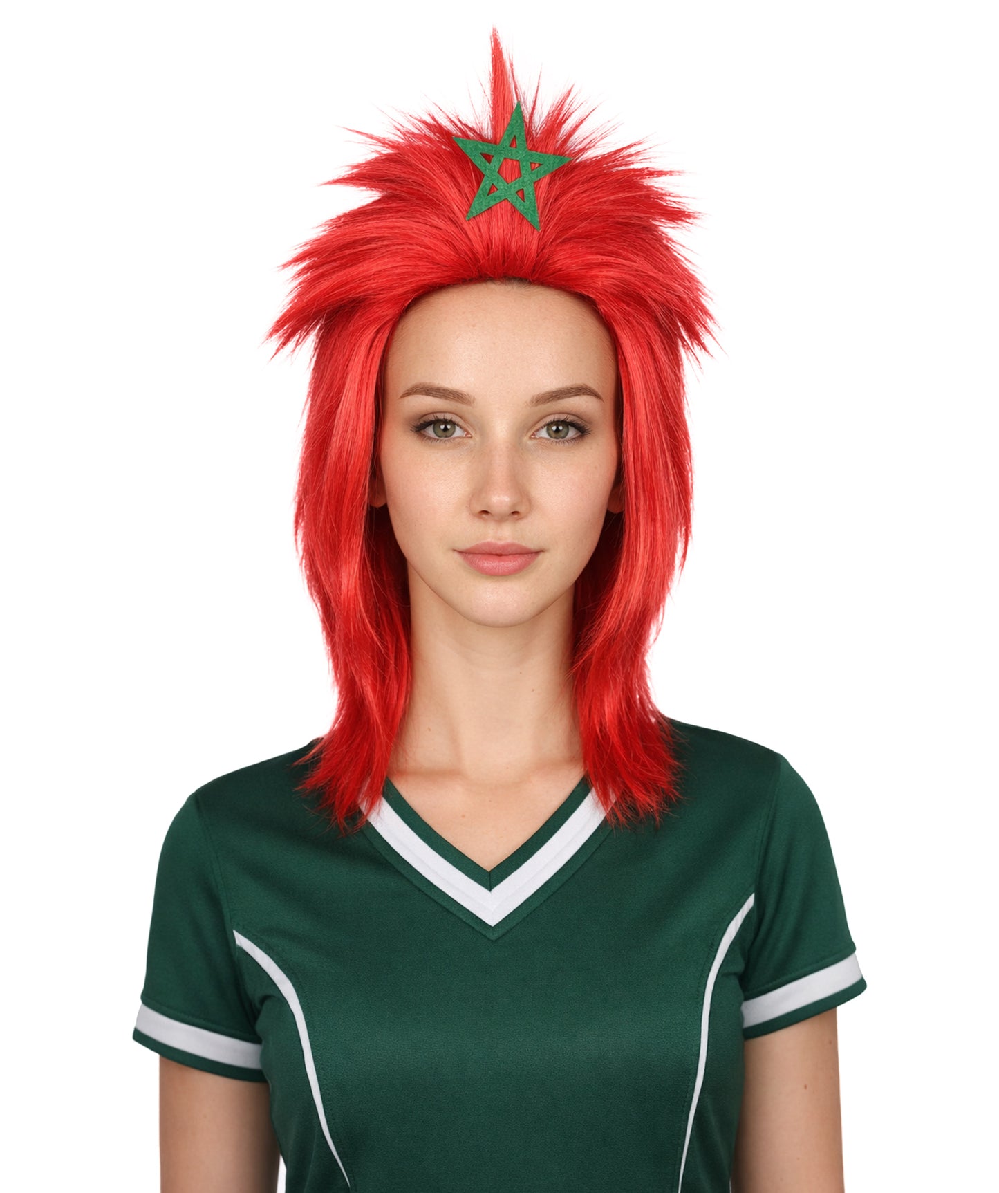 Morocco  Flag 80's Mullet Red and Green Wig