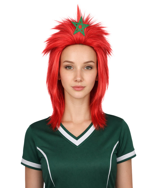 Morocco  Flag 80's Mullet Red and Green Wig