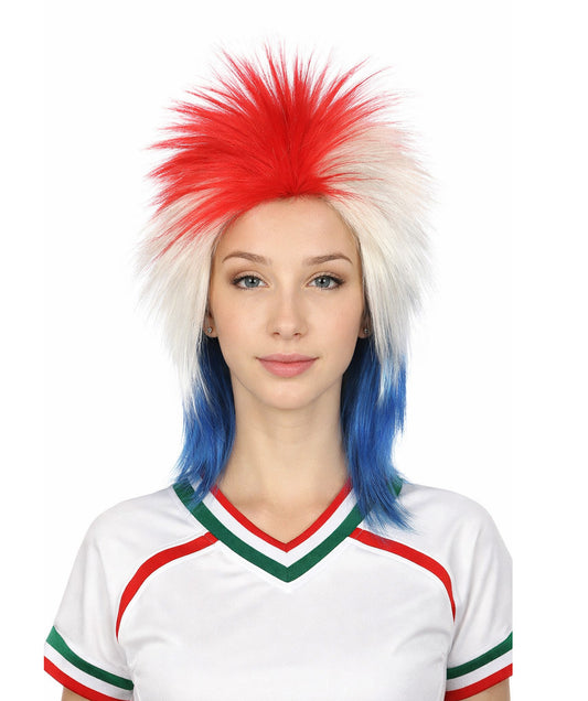 Costa Rica Flag 80's Mullet Multicolor Wig