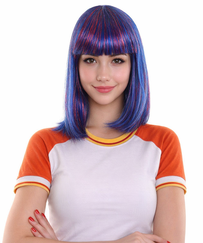 Bright Blue Bob with Blue Tinsel | Sparkly Celebrity Halloween Wig | Premium Capless Cap