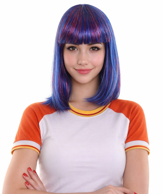 Bright Blue Bob with Blue Tinsel | Sparkly Celebrity Halloween Wig | Premium Capless Cap