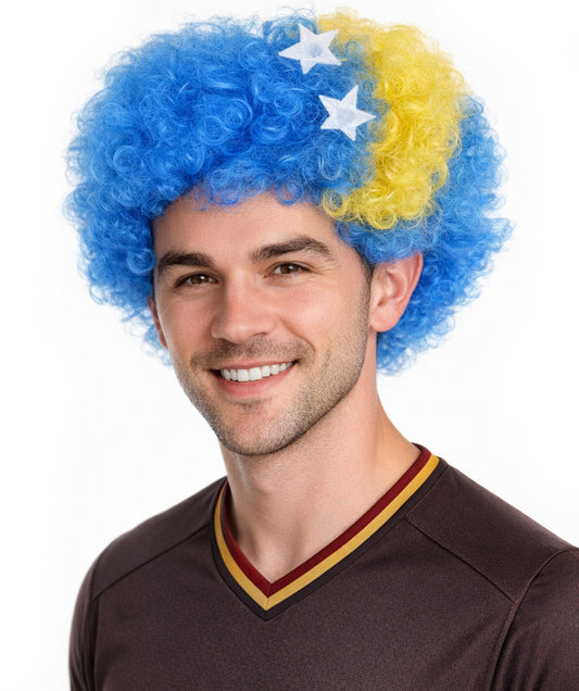 Bosnia and Herzegovina Afro Blue and Yellow Wig