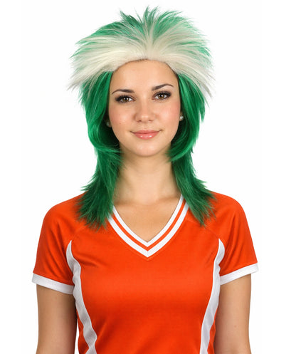 Saudi Arabia Flag 80's Mullet White and Green Wig