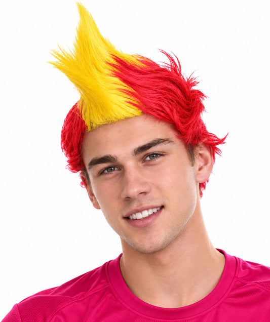 Mohawk Wig | Red & Yellow Halloween Wigs | Premium Breathable Capless Cap