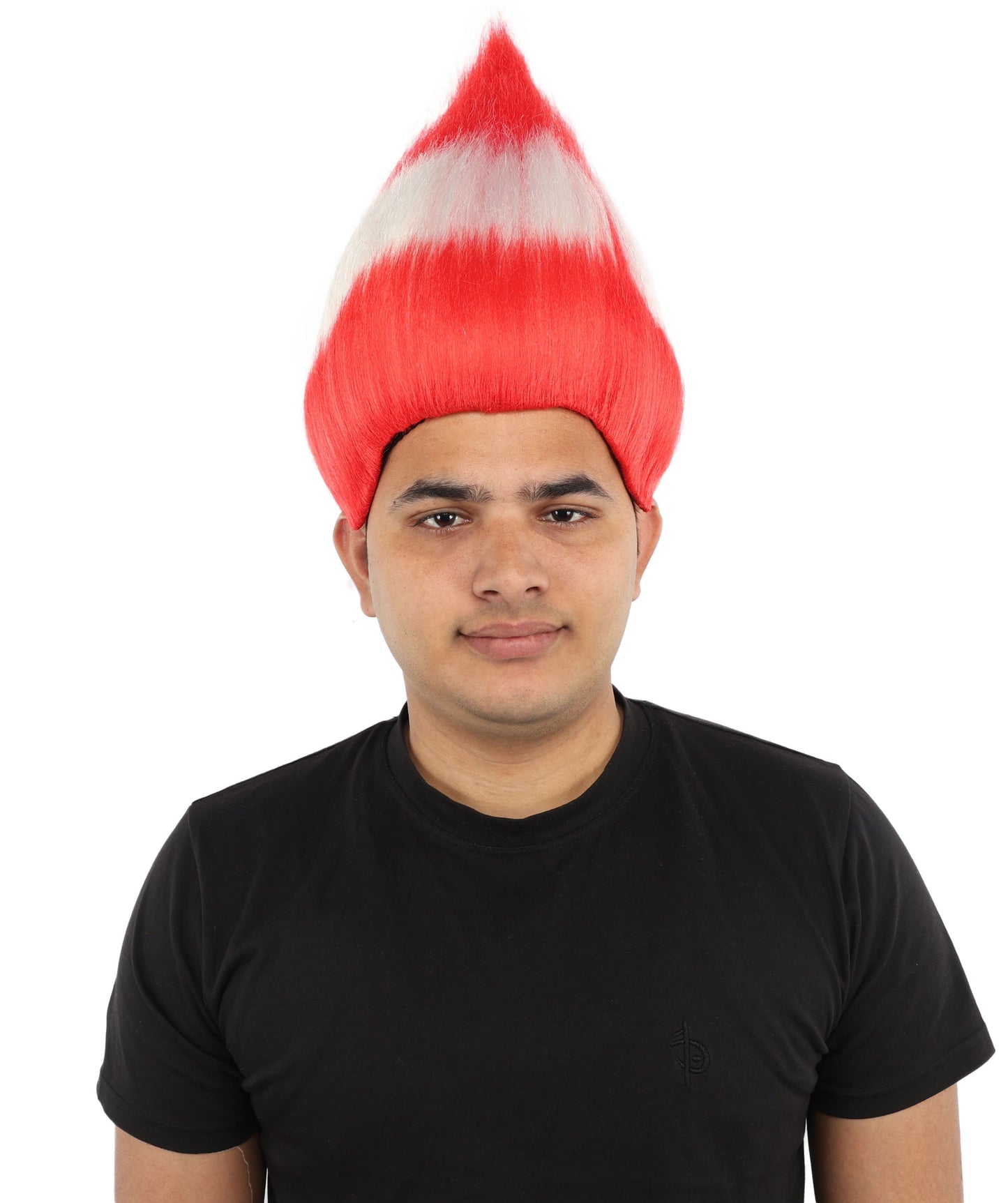 HPO Adult Austria Flag Troll Wig | 15 Inch Upright Spiked Red White Stripe Design | Sports Event National Holiday Parade Soccer Match Fan Gear