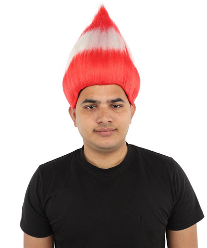 HPO Adult Austria Flag Troll Wig | 15 Inch Upright Spiked Red White Stripe Design | Sports Event National Holiday Parade Soccer Match Fan Gear