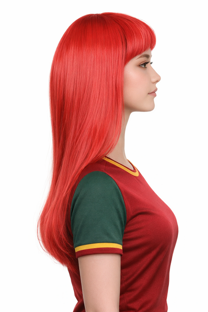 Tunisia Flag  Long Bob  Red and White Wig