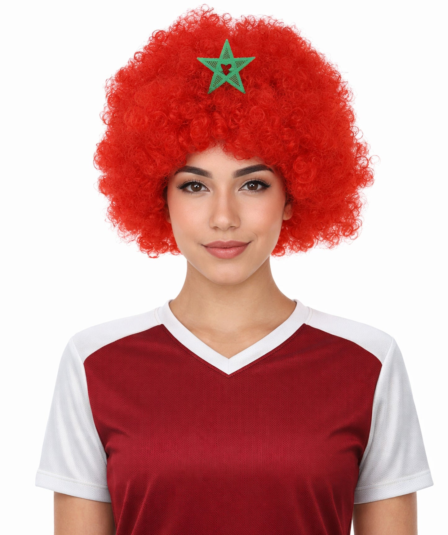 Morocco Flag Sport Afro Red and Green Wig