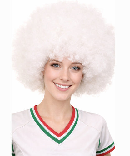 Glow-In-The-Dark Unisex Afro Wig | White Jumbo Super Size Stage/Event Fancy Halloween Wig | Premium Breathable Capless Cap