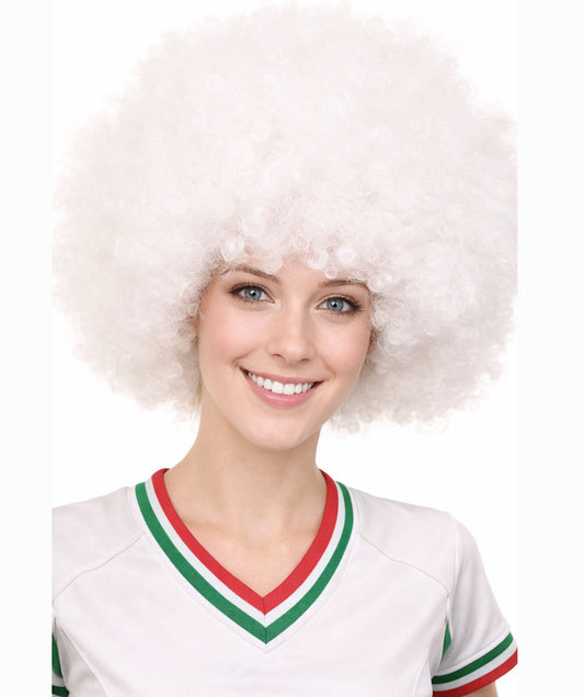 Glow-In-The-Dark Unisex Afro Wig | White Jumbo Super Size Stage/Event Fancy Halloween Wig | Premium Breathable Capless Cap