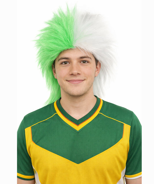 Green and White Split Color Spiky Mullet Style Sports Wig |