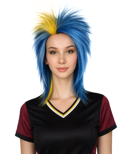 Sweden Flag 80's  Mullet Blue and Yellow Wig