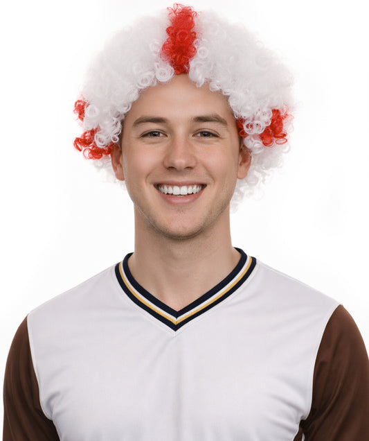 England Flag Afro Red and White Wig