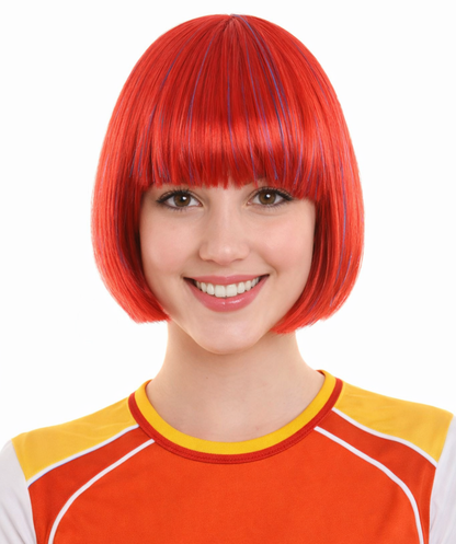 Bright Red Bob with Tinsel | Sparkly Celebrity Halloween Wig  | Premium Breathable Capless Cap