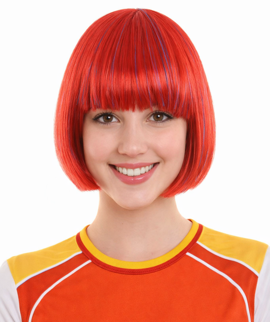 Bright Red Bob with Tinsel | Sparkly Celebrity Halloween Wig  | Premium Breathable Capless Cap