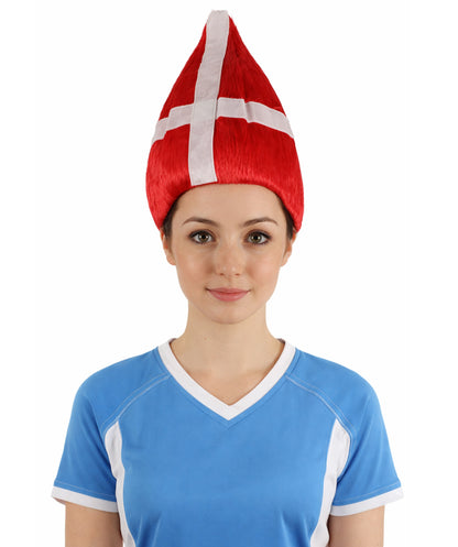 Denmark Flag Sports Troll Red & White Wig