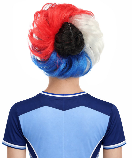 Women's Patriotic Flag Hair Scrunchie | Multilayered synthetic hair texture with round elastic construction | Ideal for party,  cosplay, theater, drag, performance, costume events