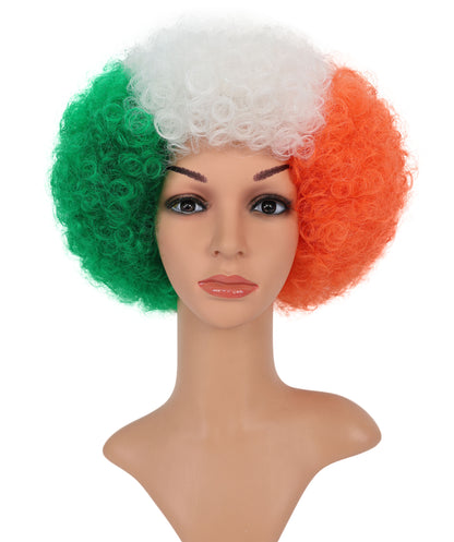 Ireland Flag Green, White, and Orange Clown Afro Wig