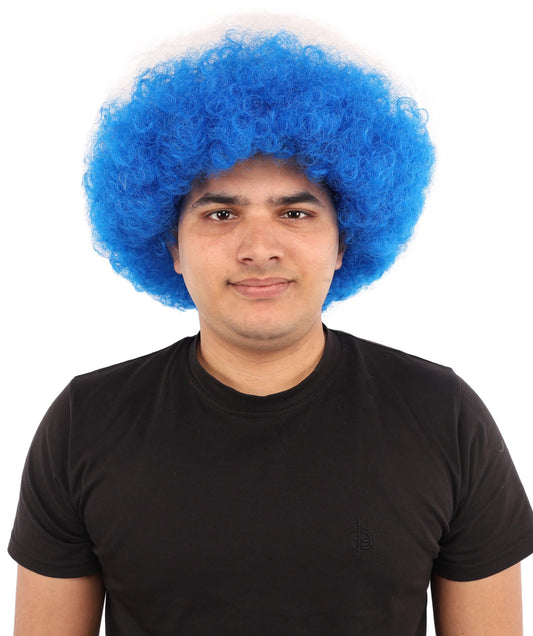 HPO Adult Tricolor Afro Style Netherlands Flag Wig | Flame-retardant Synthetic Fiber with Capless Construction | Ideal for Party, Halloween, Cosplay, Theater, Drag, Performance, Costume Events