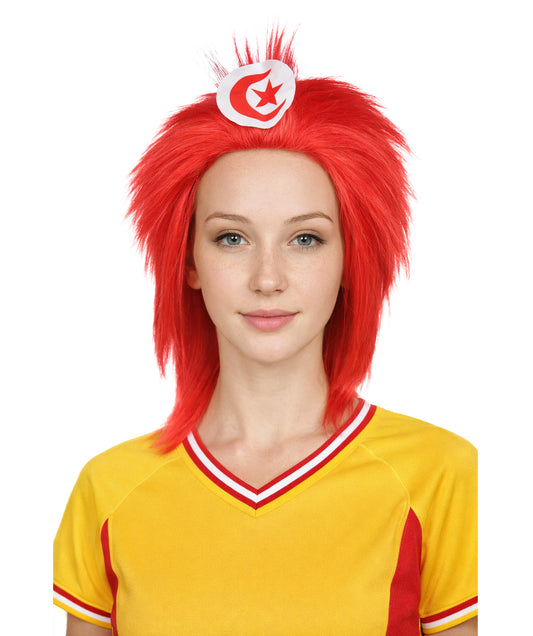 Tunisia Flag 80's Mullet Red and White Wig