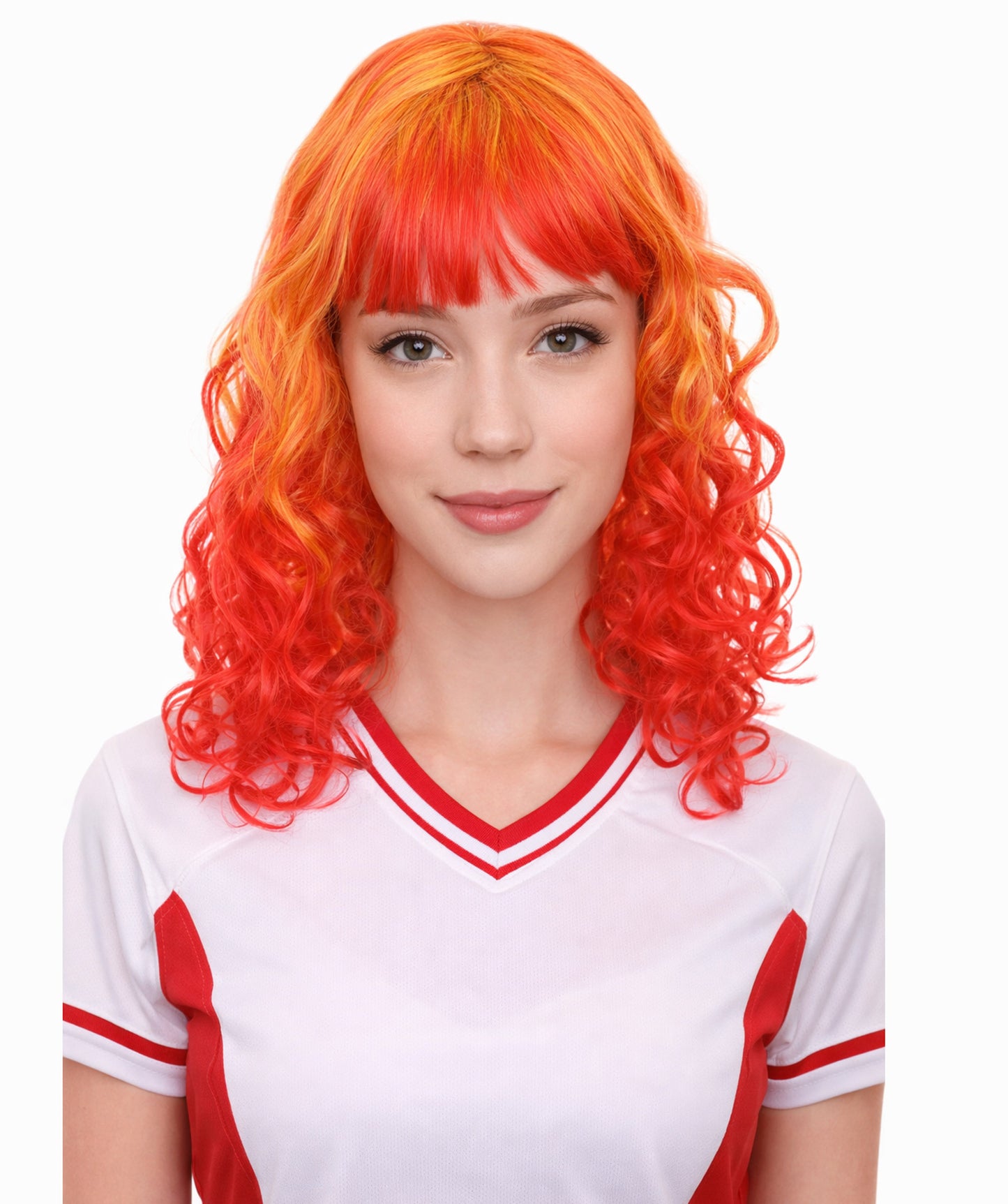 Womens Red and Yellow Two Tone Long Wavy Wig | Party Ready Fancy Cosplay Halloween Wig | Premium Breathable Capless Cap