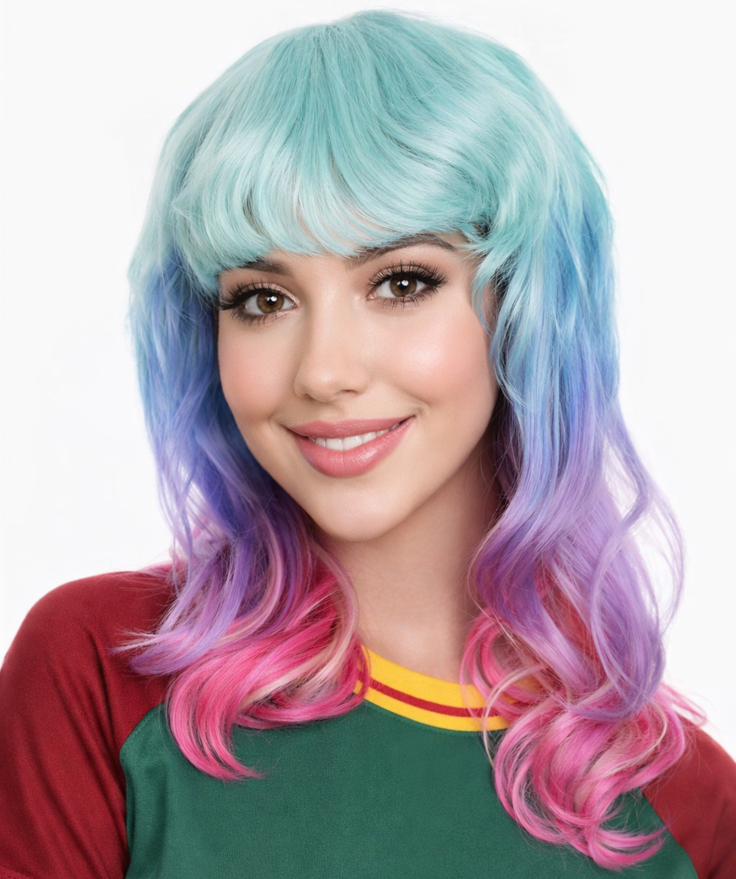 Women's Shoulder Length Wavy Bisexual Flag Multi Color Wig - Capless Cap Design
