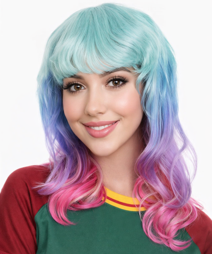 Women's Shoulder Length Wavy Bisexual Flag Multi Color Wig - Capless Cap Design