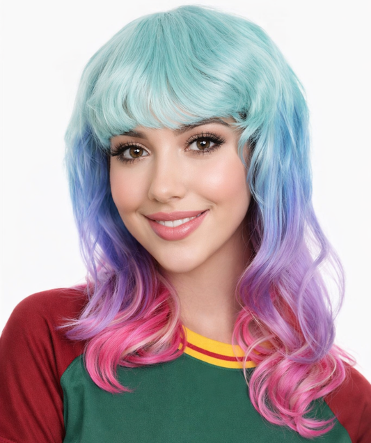 Women's Shoulder Length Wavy Bisexual Flag Multi Color Wig - Capless Cap Design