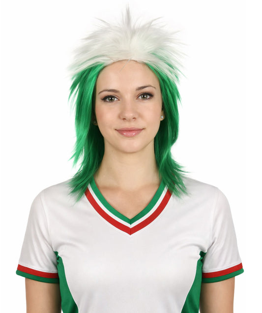 Nigeria Flag 80's  Mullet Green and White Wig