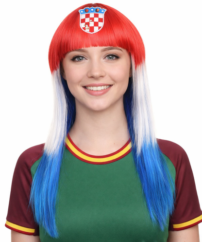 Croatia Flag Long Bob Multicolor Wig