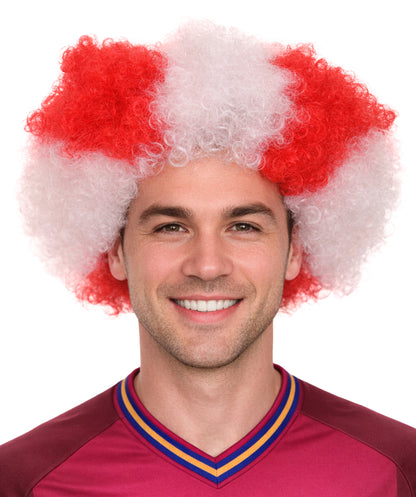 Atletico de Madrid Afro Wigs | Jumbo Super Size Red White Wig