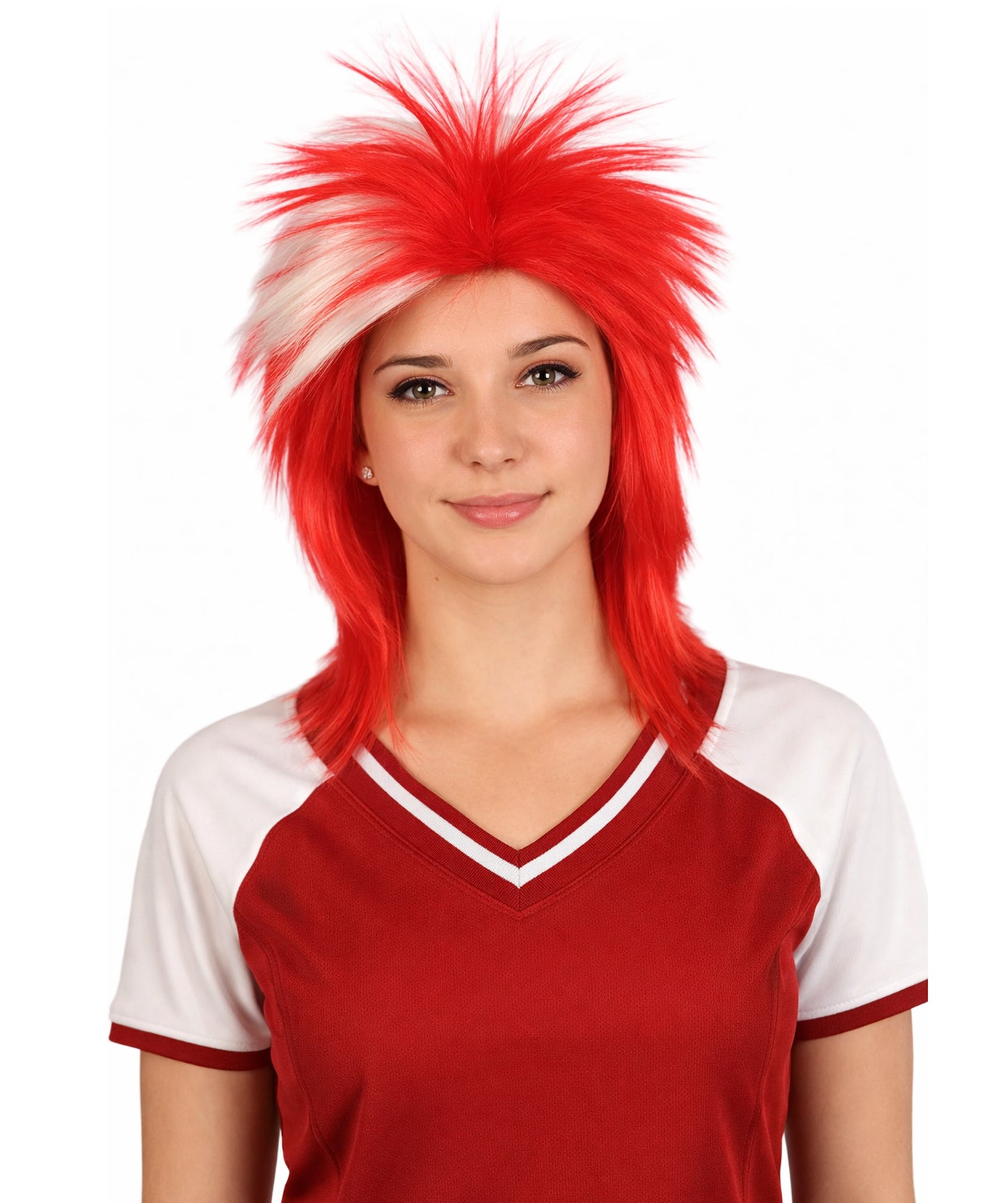 Denmark Flag 80's Mullet Red and White Wig
