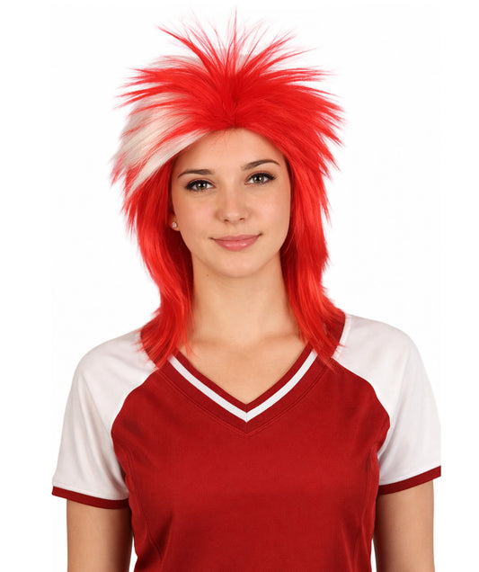 Denmark Flag 80's Mullet Red and White Wig