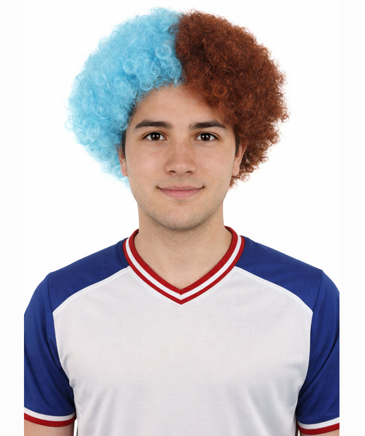Wine and Sky Blue Split Tone Curly Wig |